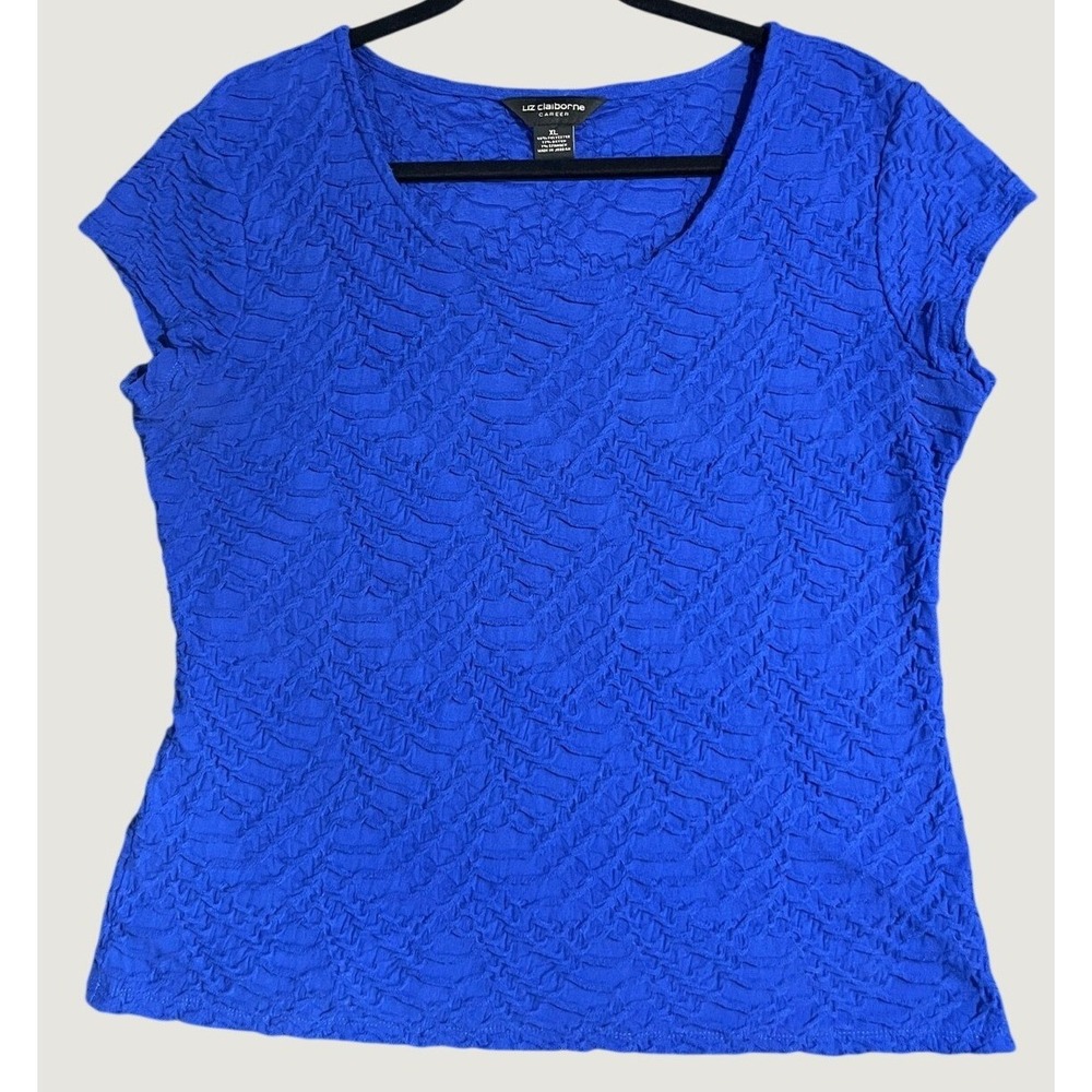 Liz Claiborne‎ Career Royal Blue Textured Short Sleeve Scoop Neck Blouse XL